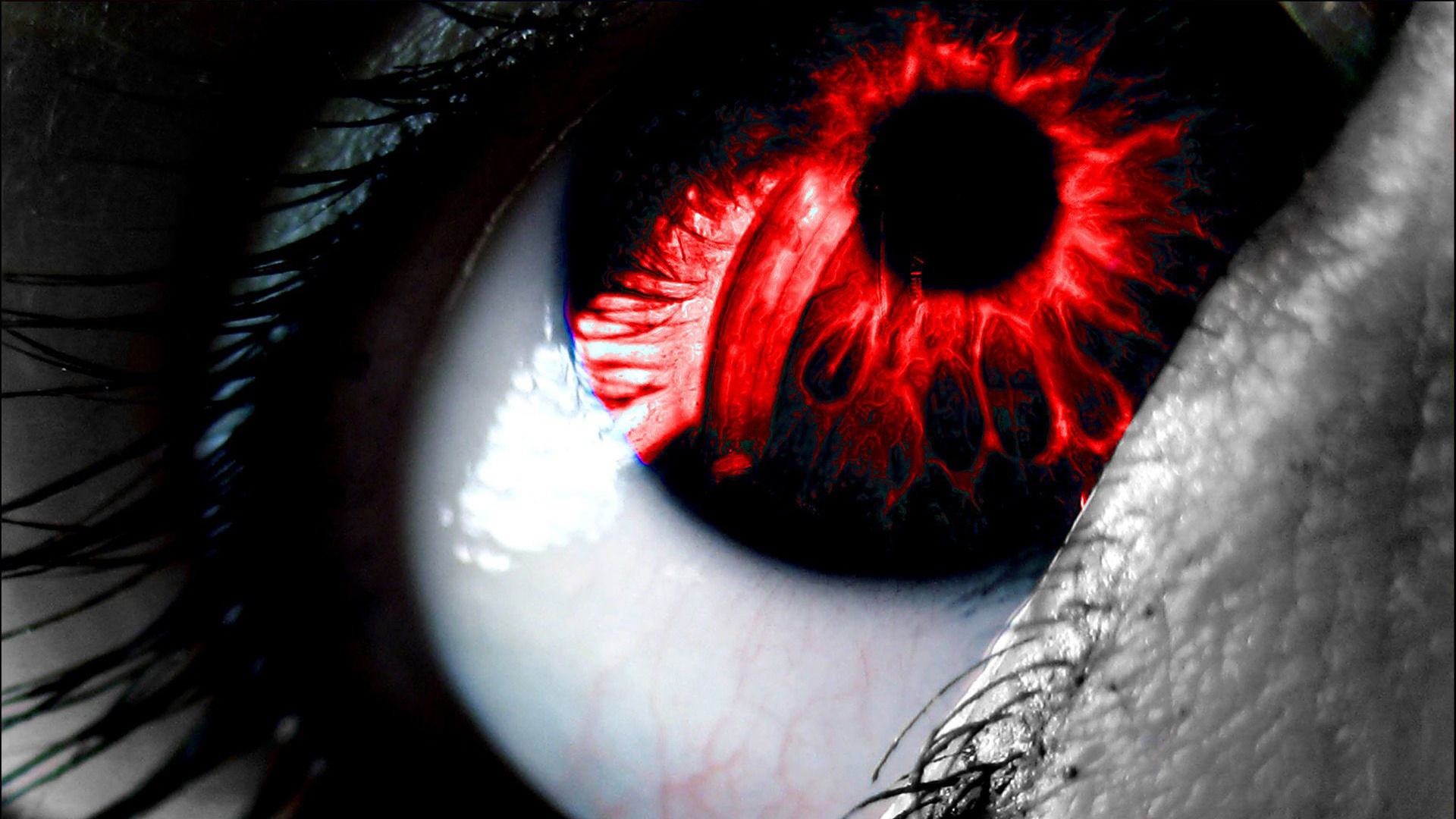 Closeup View Of Red Black Pupil Eye 2K Red