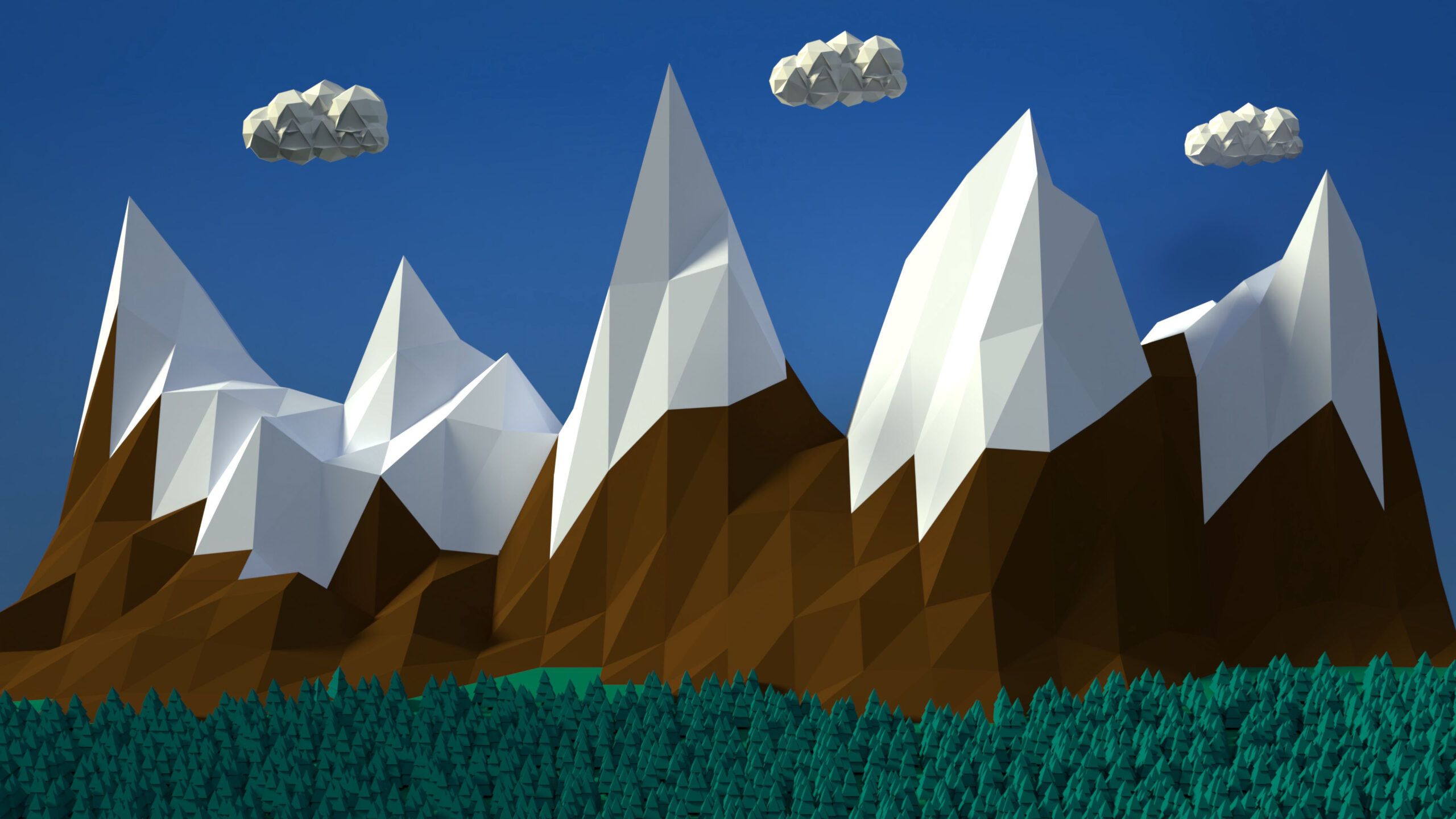 Mountains White Clouds Blue Sky Wallpaper K 2K Minimalism