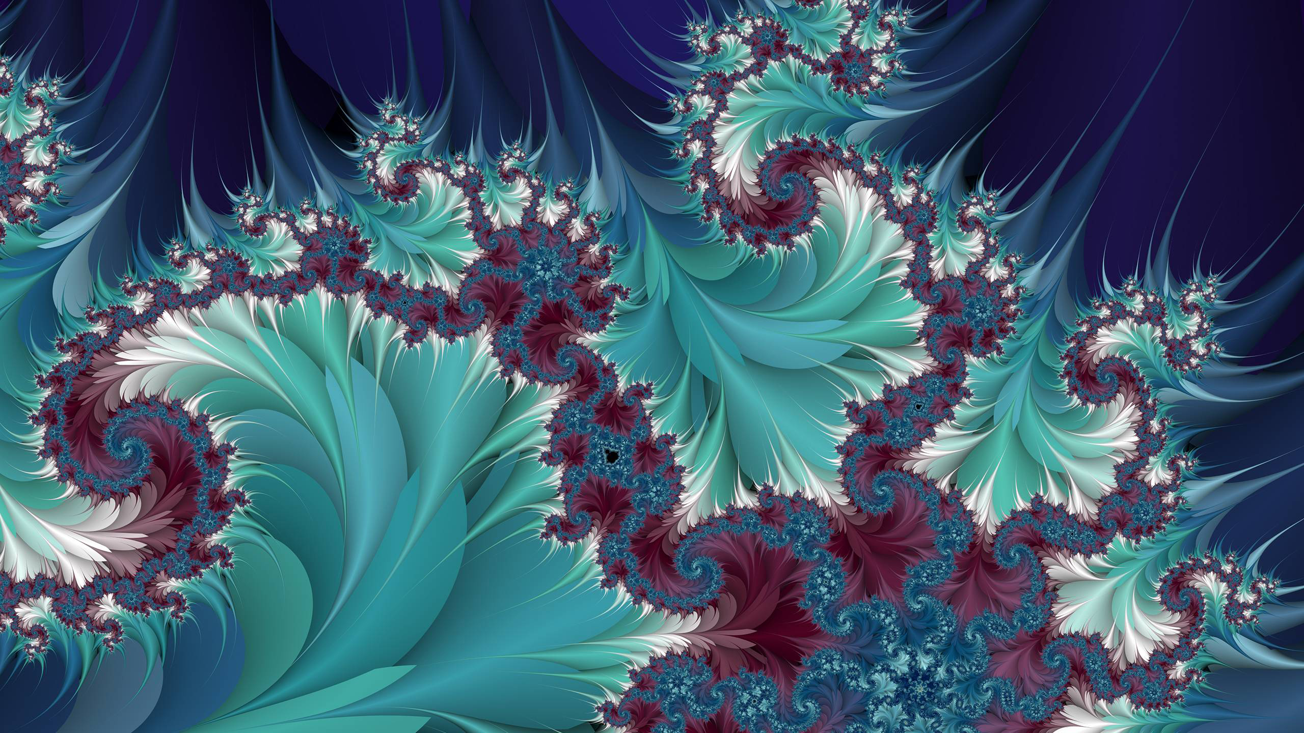 Blue Fractal Leaves Art 2K Abstract