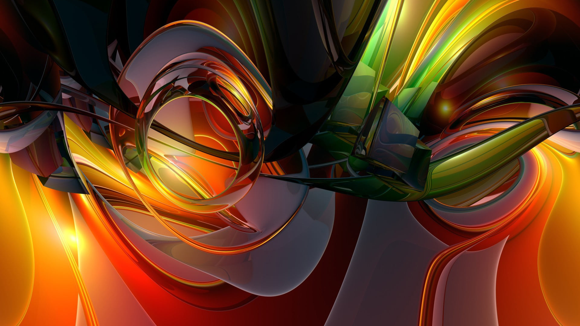 Green Red Yellow Glassy Abstract Artwork 2K Abstract