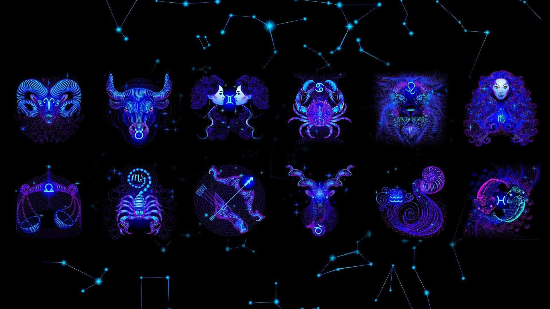 Blue Fantasy Zodiac Signs Starry Sky Wallpaper 2K Fantasy