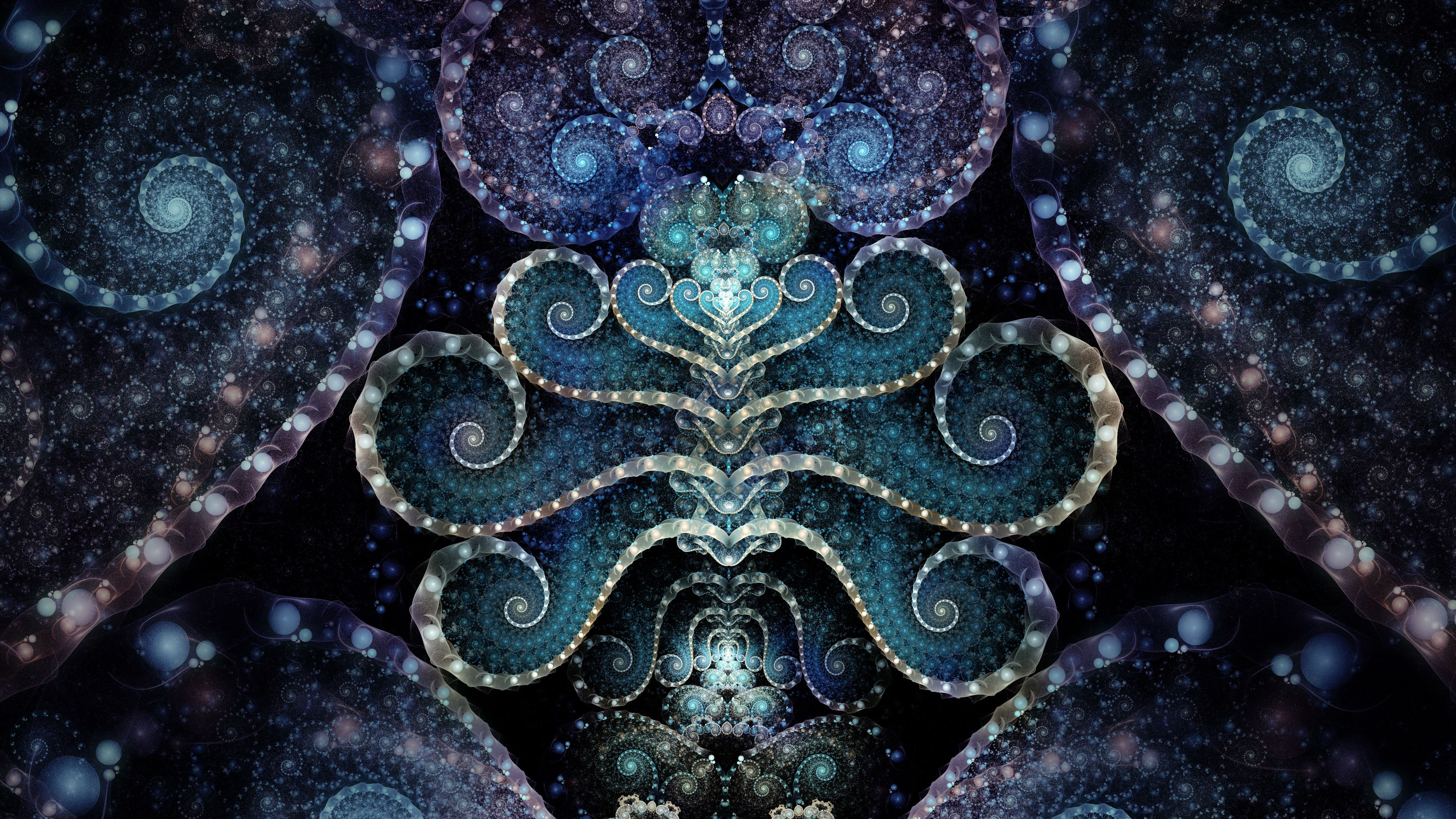 Blue Purple Fractal Spiral Art Pattern Abstraction K 2K Abstract