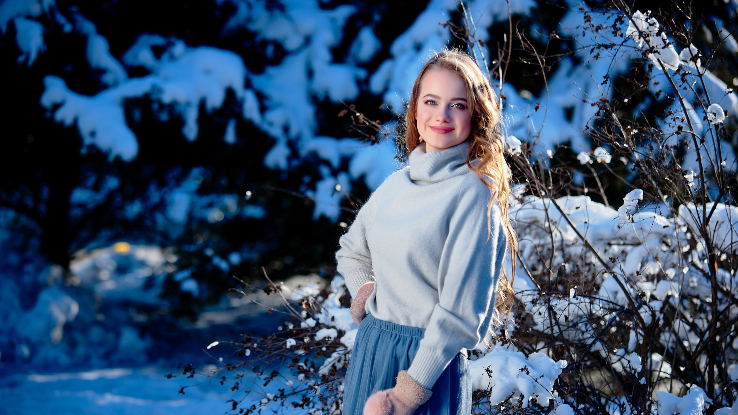 Brunette Girl Model Is Standing Near Snow Covered Tree During Winter K K 2K Model