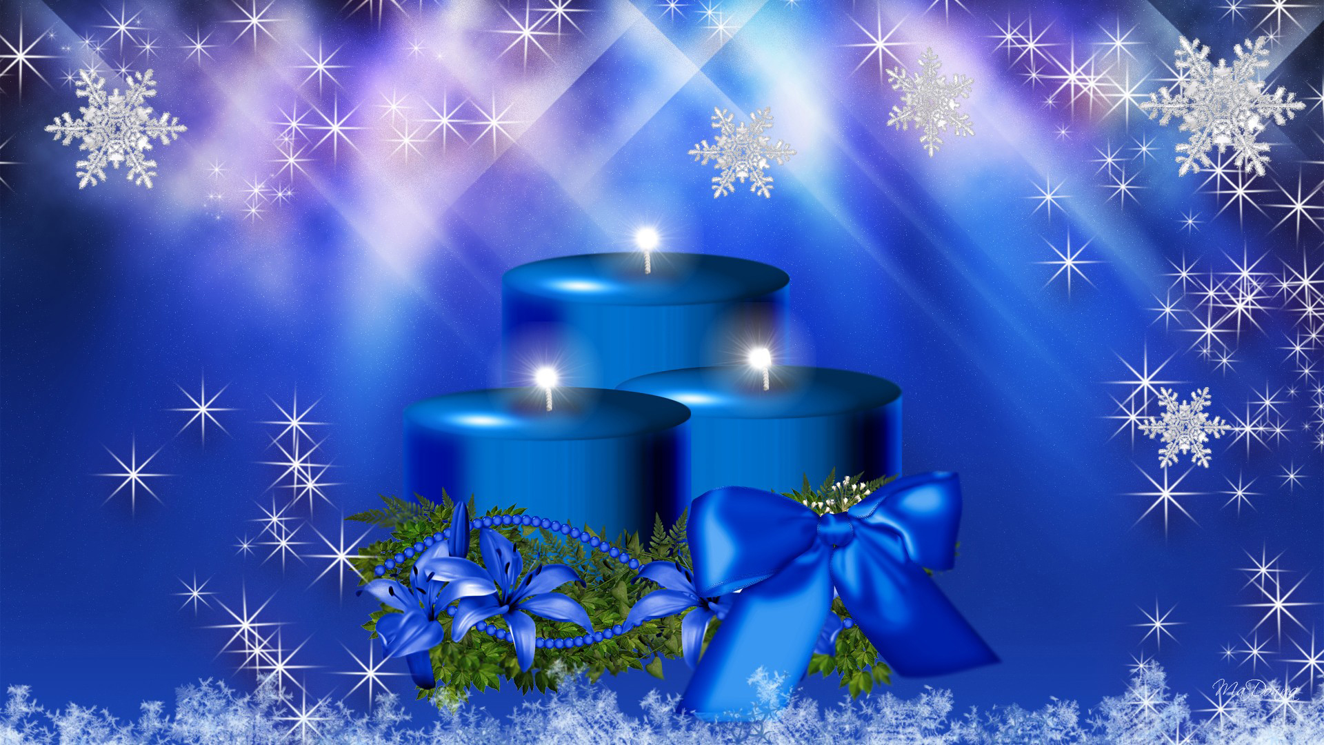 Blue Candle Christmas Decoration Snowflake With Stars 2K Snowflake