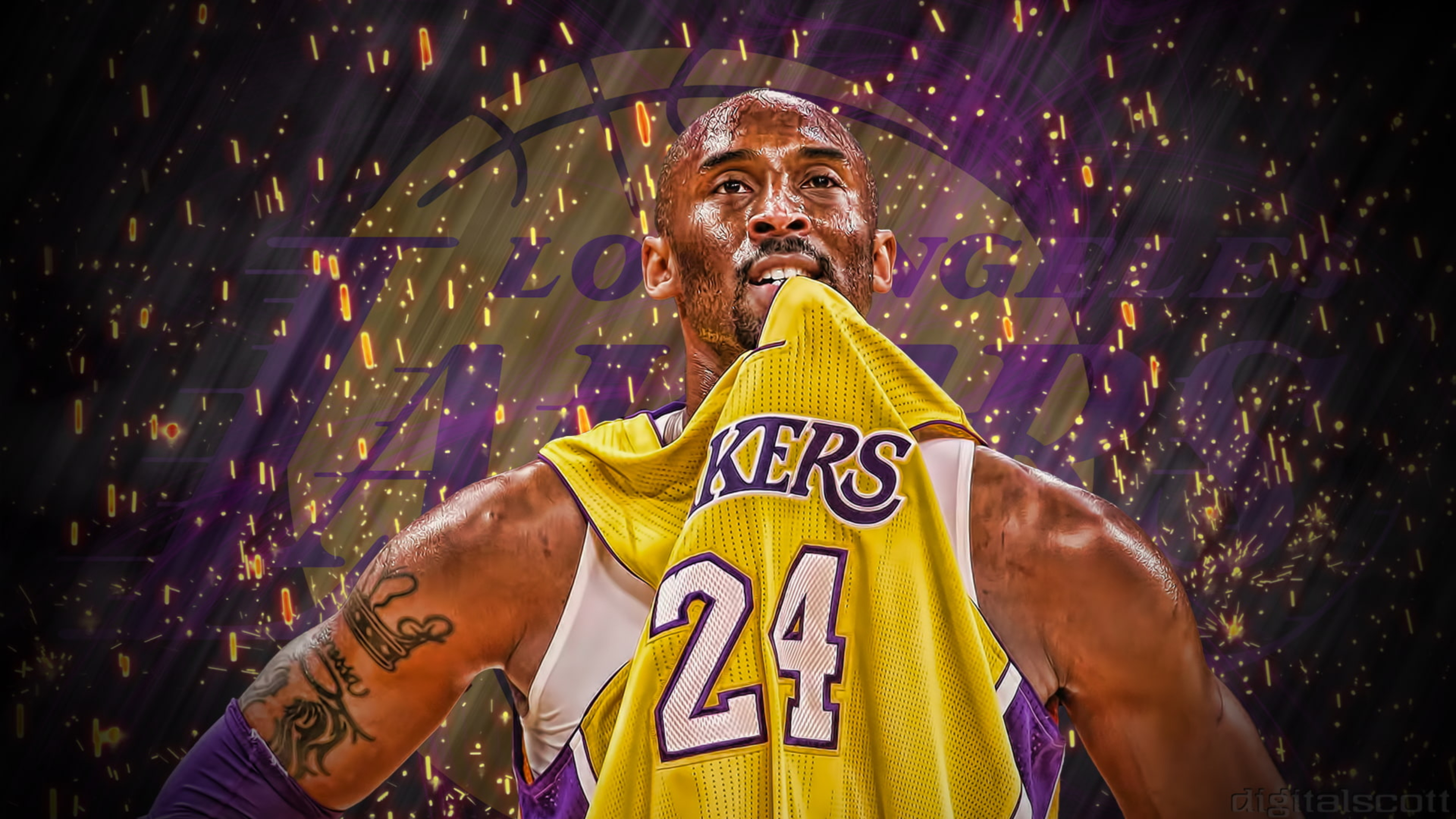 Kobe Bean Bryant Is Biting His T-shirt In A Fire Sparkle Wallpaper K 2K Celebrities