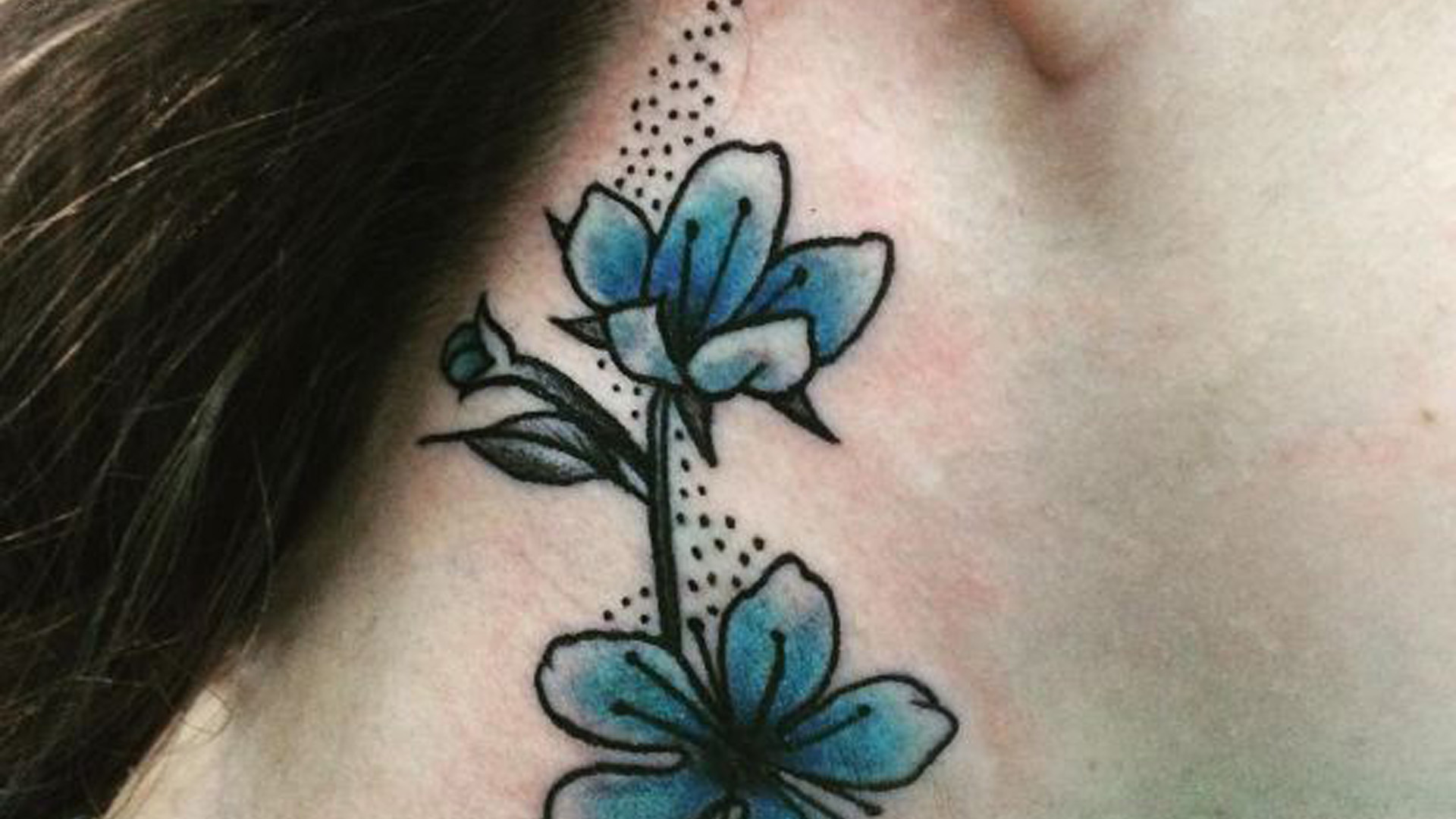 Blue Flower Tattoo On Neck For Women 2K Tattoos For Women