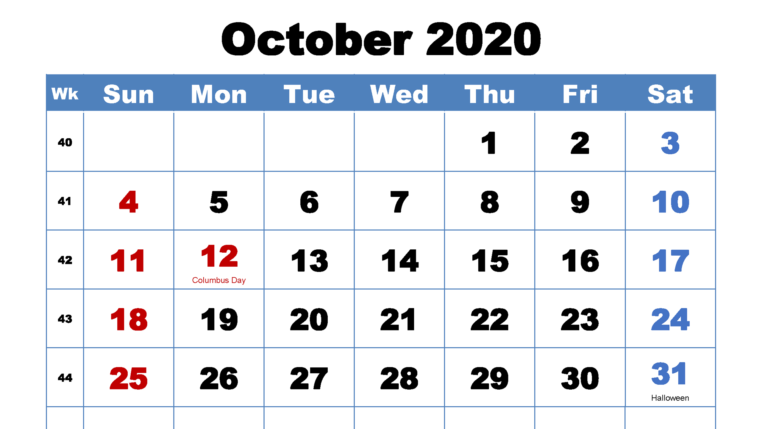 Calendar With Holiday Mark In Red In White Wallpaper October Calendar 2K October