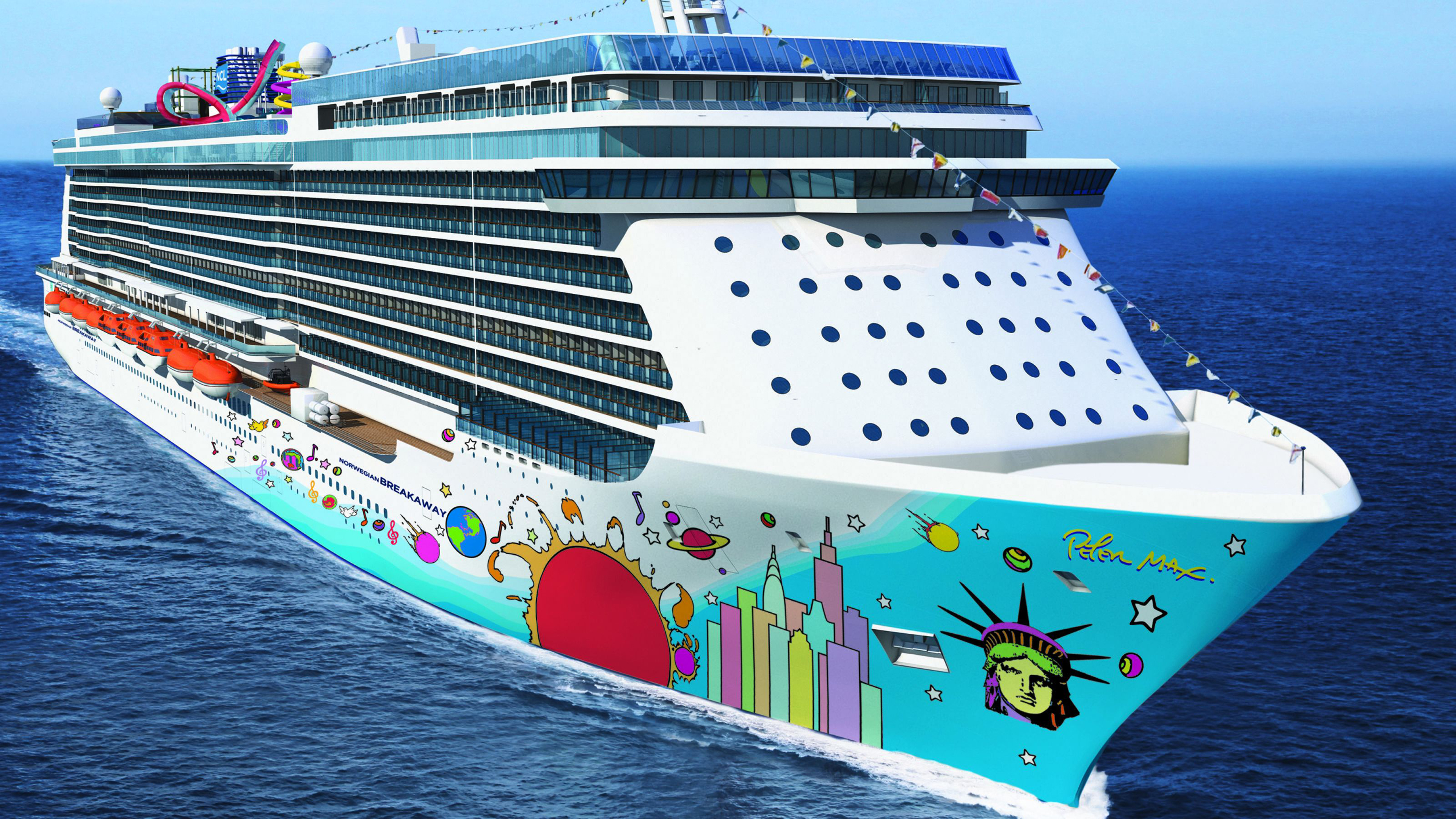 Cruise Ship With Colorful Paintings On Blue Sea K 2K Cruise Ship