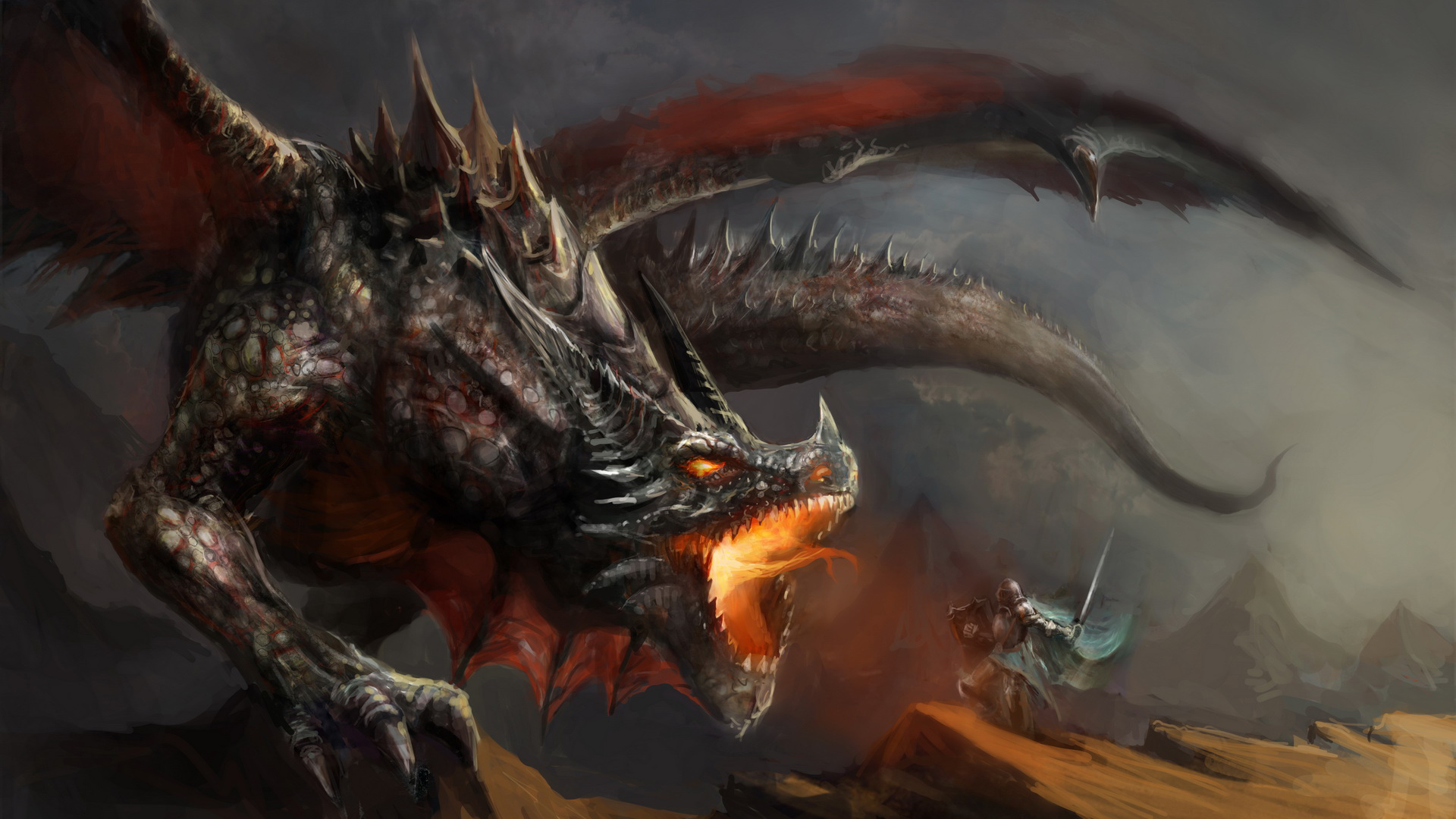 Fantasy Dragon Is Breathing Fire On Solider 2K Dreamy