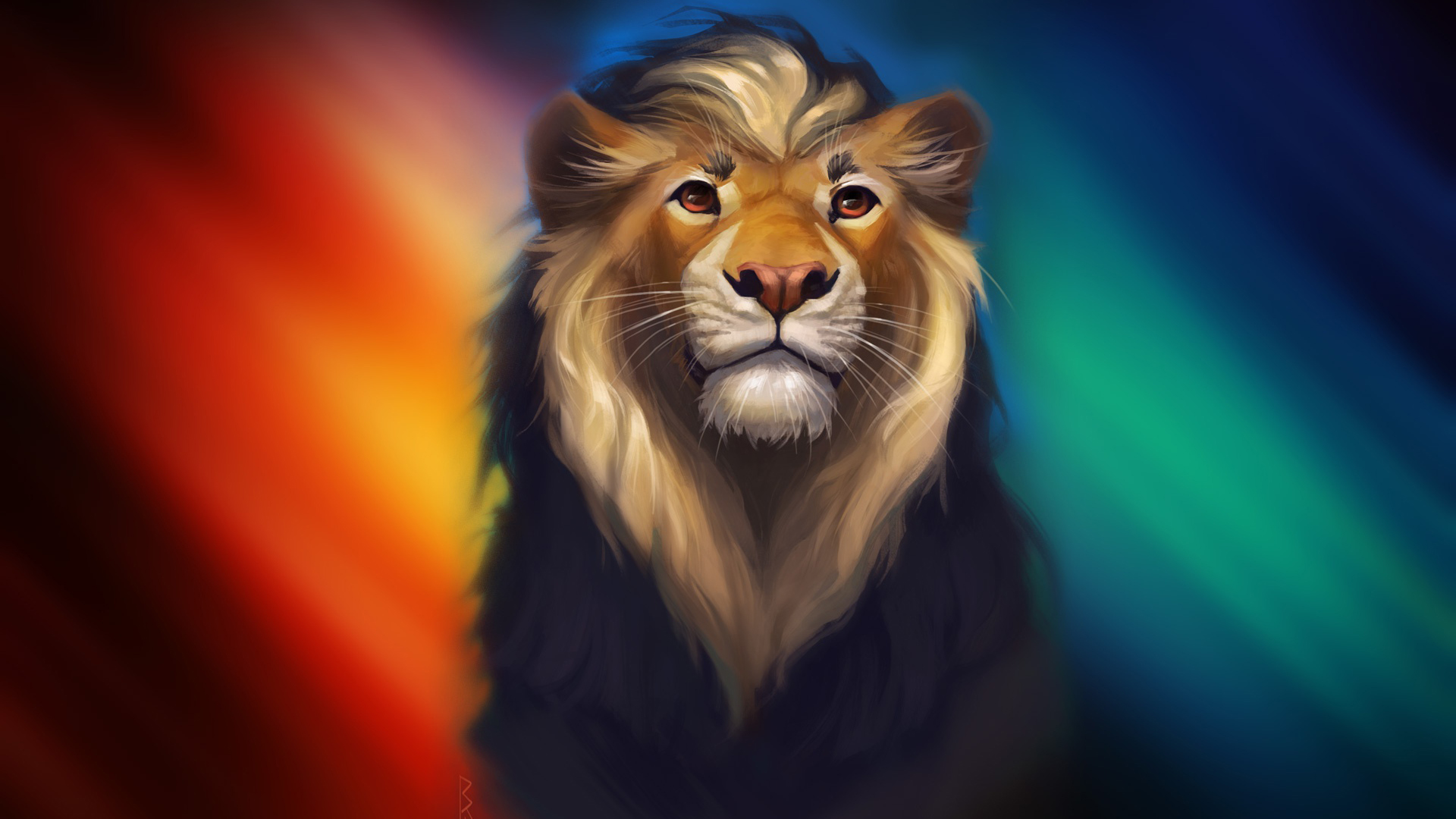 Artistic Lion With Red Eyes In Colorful Wallpaper 2K Lion