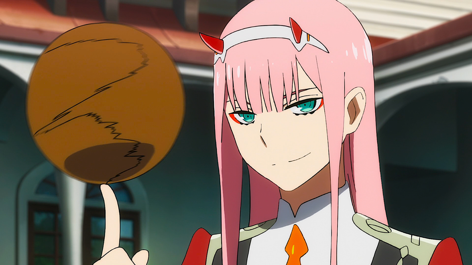 Darling In The FranXX Zero Two Hiro Zero Two Rotaing Ball On A Finger With Wallpaper Of Home And Window 2K Anime