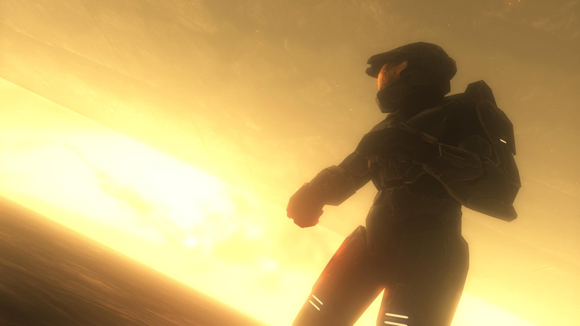 Halo Robot With Wallpaper Of Yellow Sunrise 2K Games