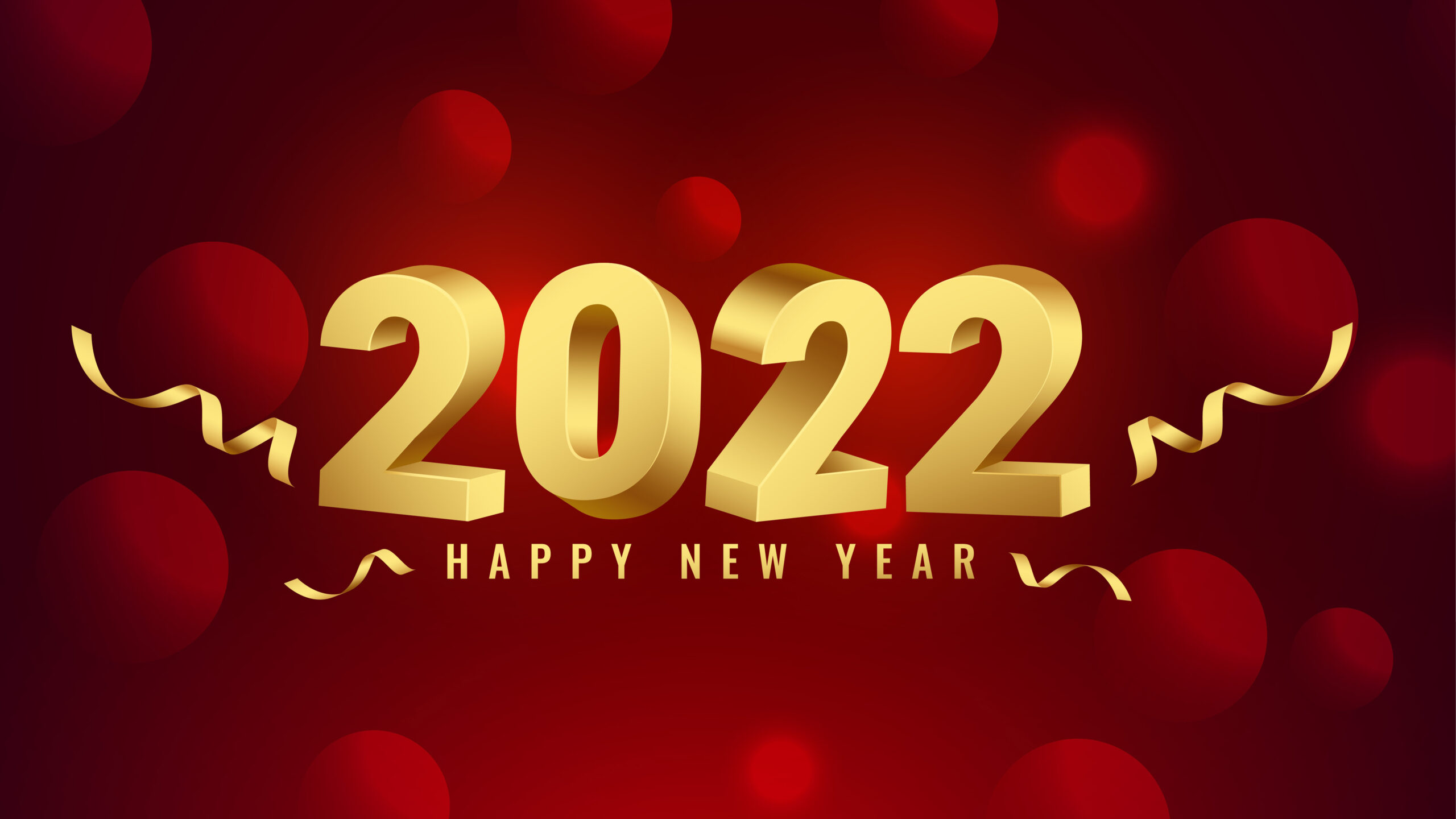 Happy New Year Golden Ribbon Red Circles Bokeh Wallpaper K K 2K New Year