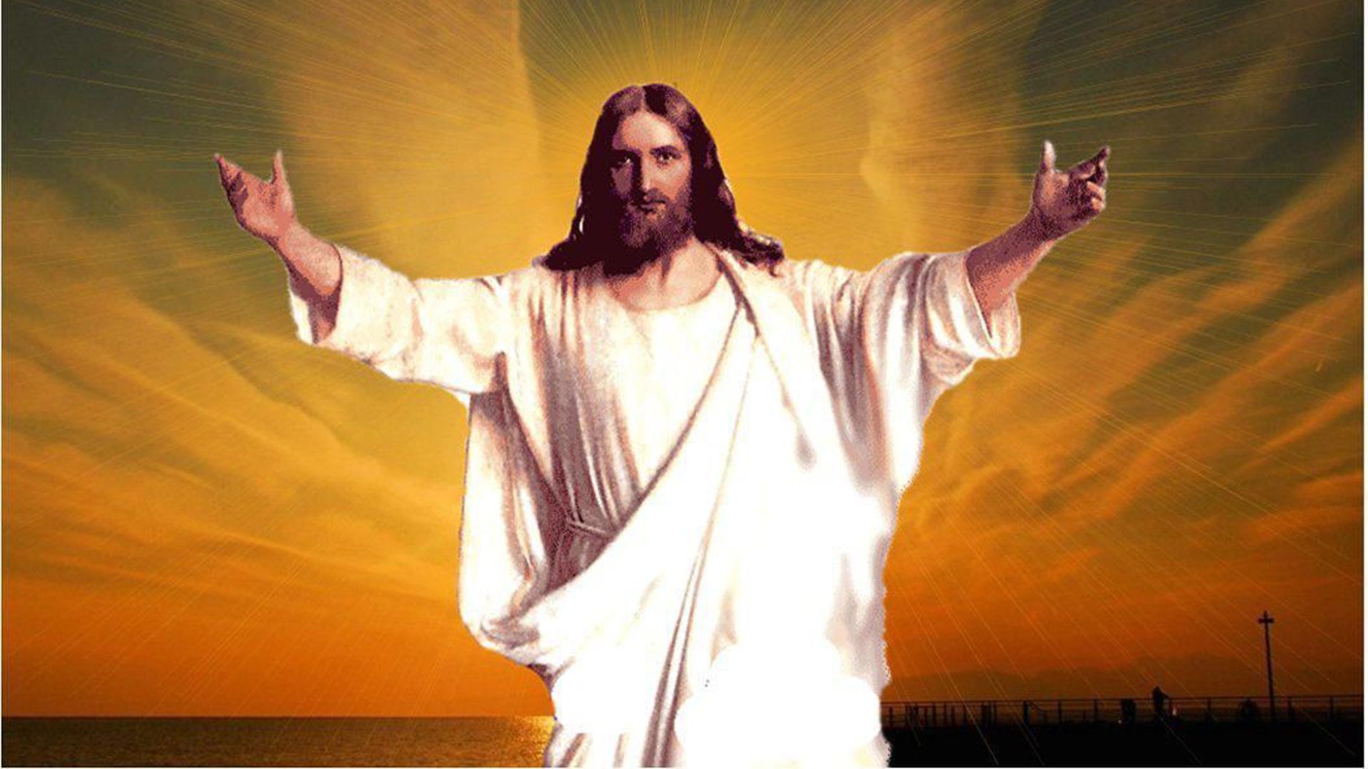 Jesus In Yellow Sparkle Lighting Wallpaper 2K Jesus