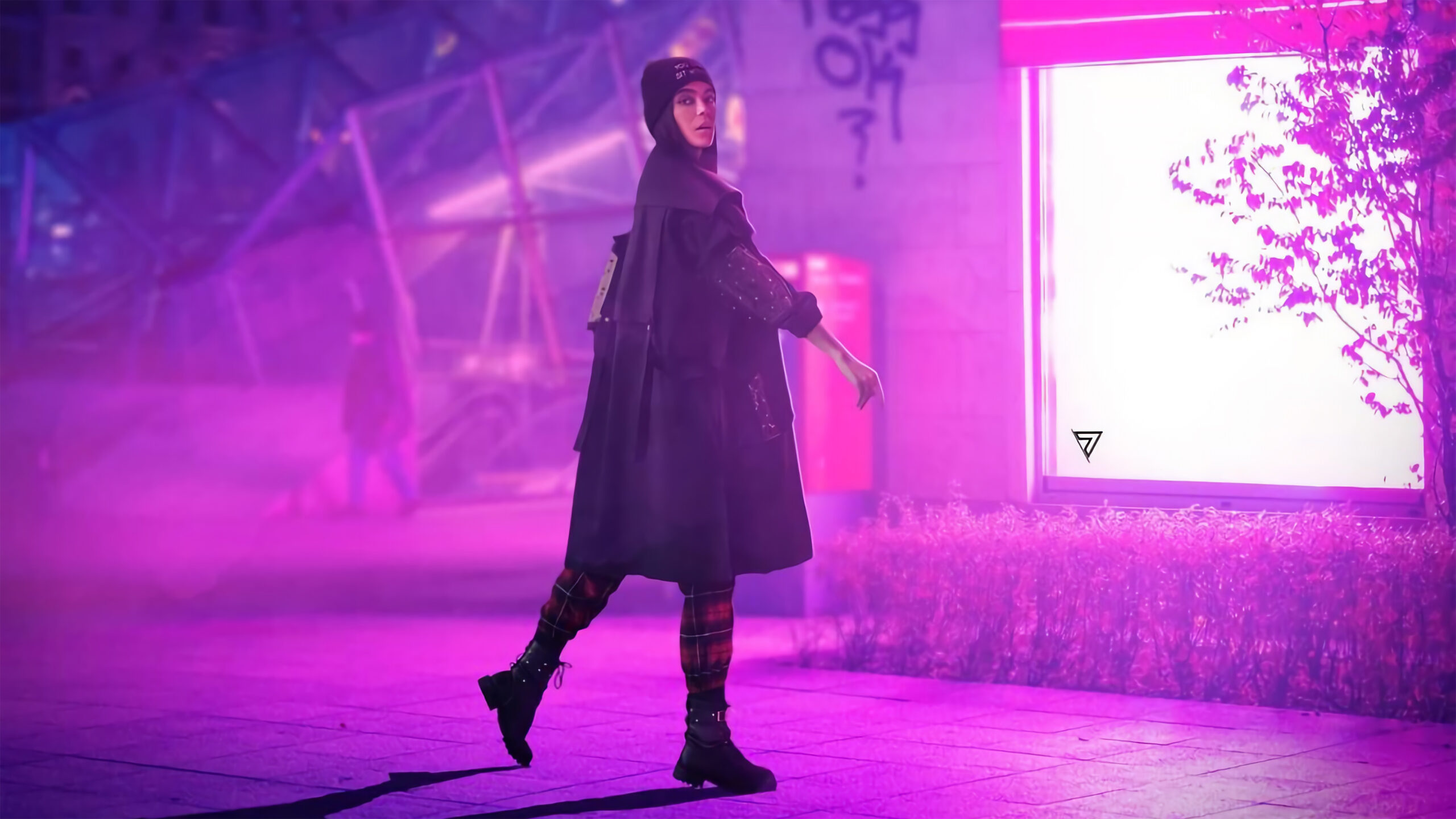Girl Is Standing In Purple Light Wallpaper Vaporwave K 2K Vaporwave