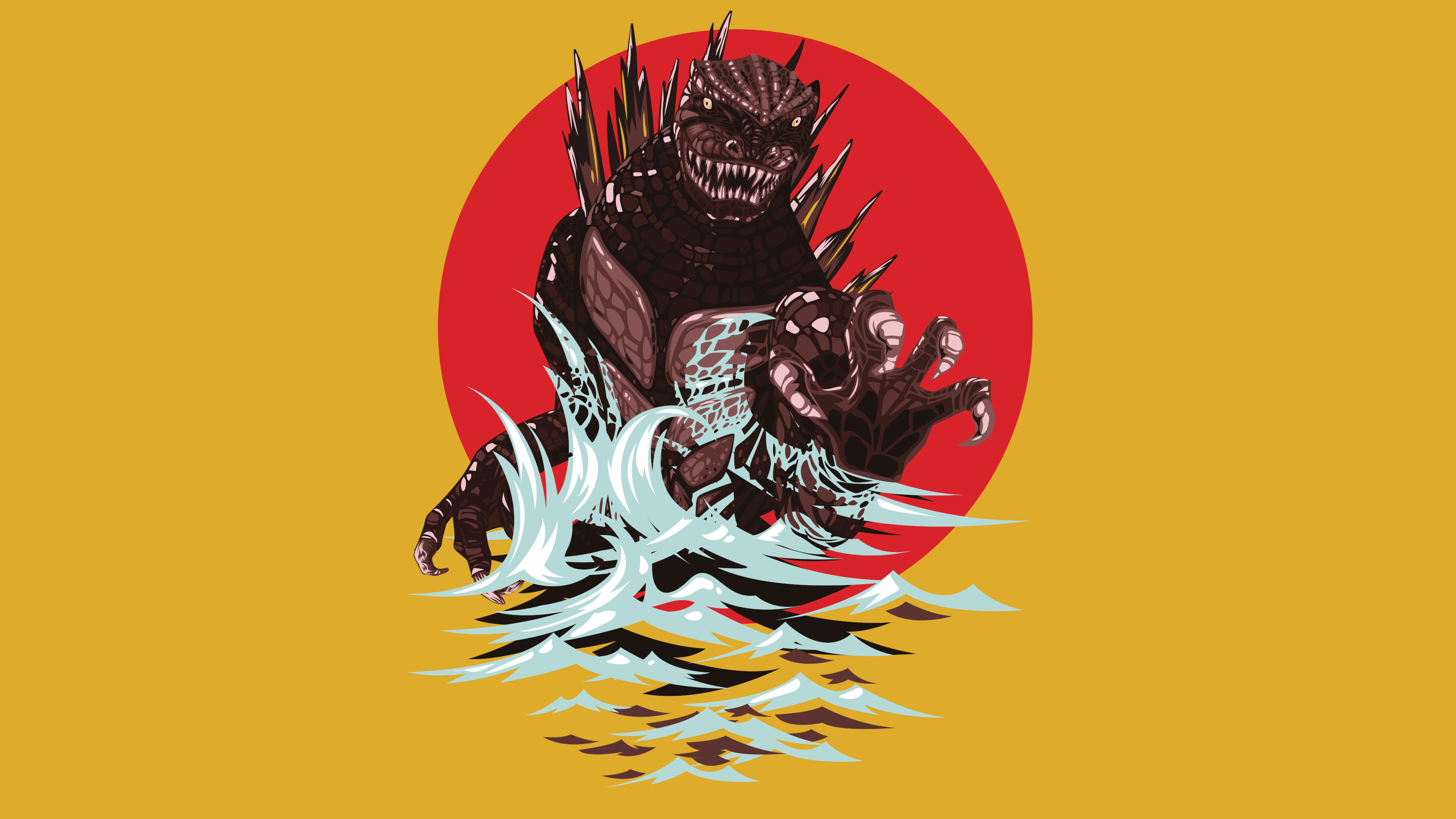 Fantasy Godzilla In Red Circle With Yellow Wallpaper K 2K Movies