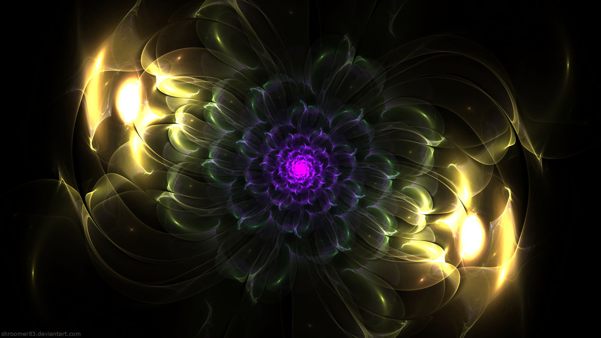 Yellow Purple Flower Fractal Glare Abstraction 2K Abstract