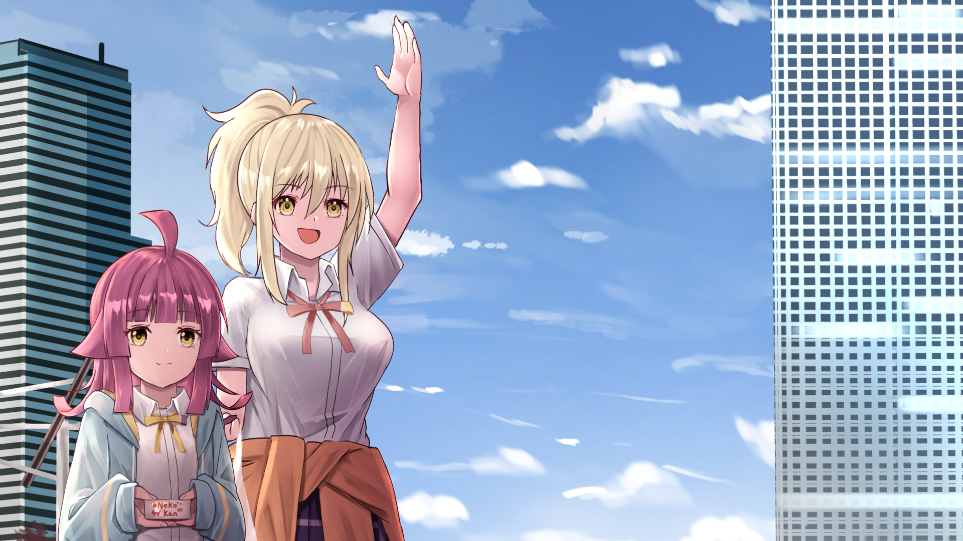 Anime Girls Standing In Blue Sky Wallpaper 2K Anime Girl