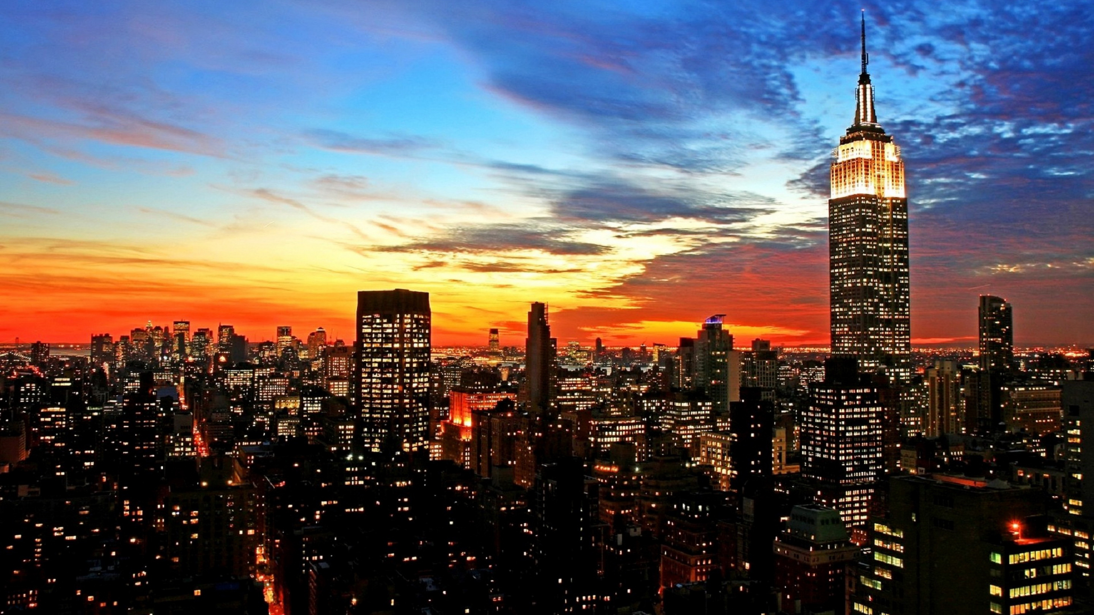 City Manhattan With Wallpaper Of Blue And Yellow Sky During Sunset K 2K New York