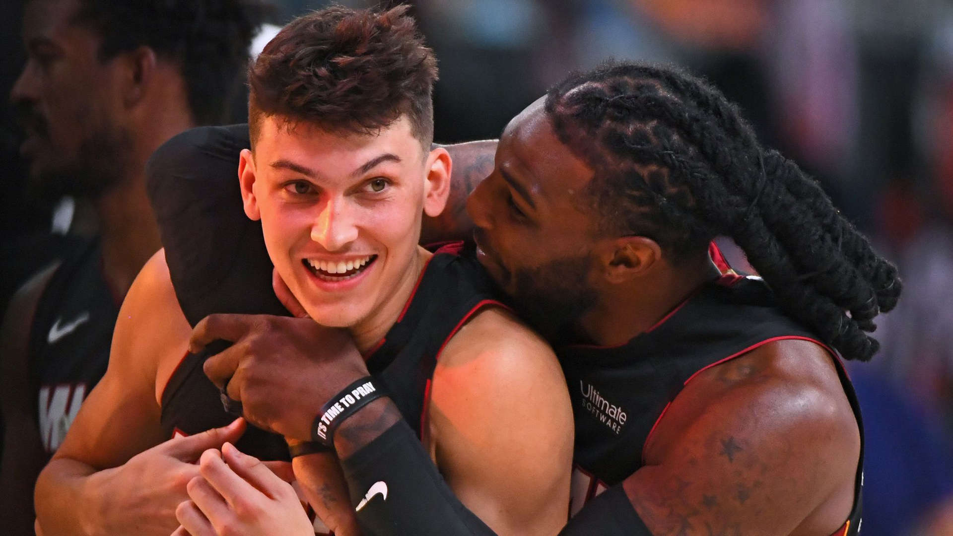 Tyler Herro Is Hugging From Behind Another Player Wearing Black Dress Basketball 2K Sports