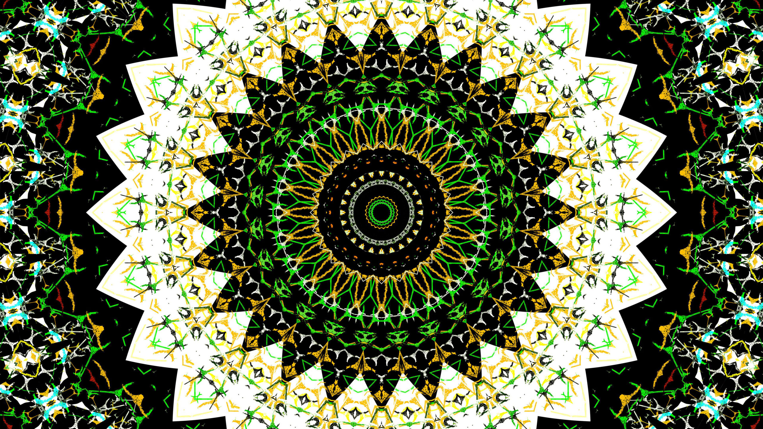 Green Black White Fractal Circles Art Pattern K 2K Abstract
