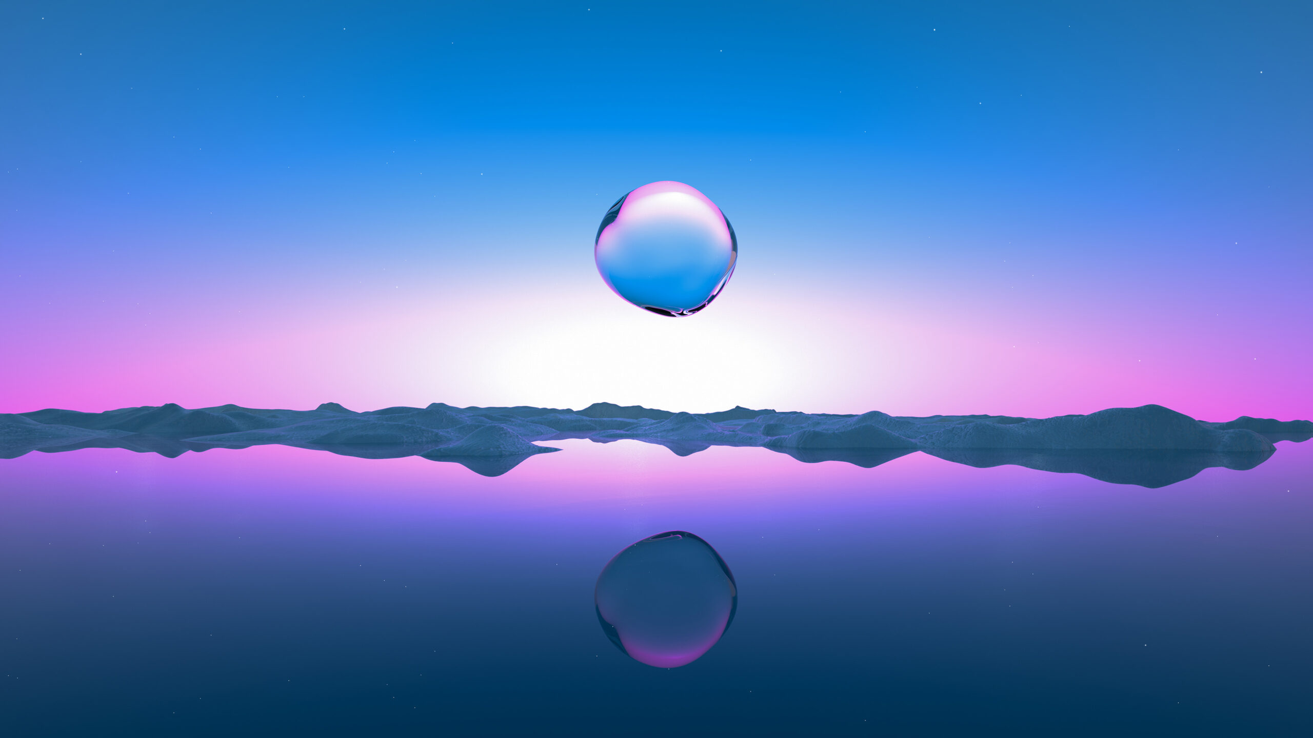 Transparent Droplet Landscape Sunrise Clear Sky Pink Blue K 2K Technology